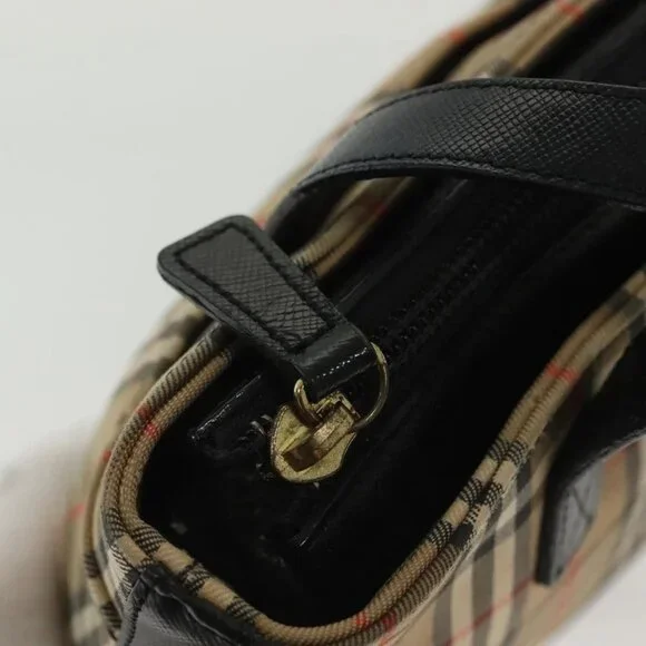 BURBERRY Nova Check Hand Bag Canvas Beige Gold Auth th6248